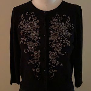 Cable & Gauge Black Cardigan Embellished With Gold Beads